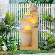 Outdoor 4-Tiers Water Fountain, Garden Cascading Waterfalls Fountain with LED Lights