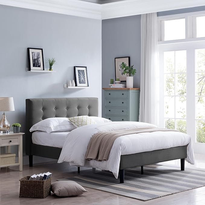 Upholstered Platform Queen Size LED Bed Frame with 4 Storage Drawers