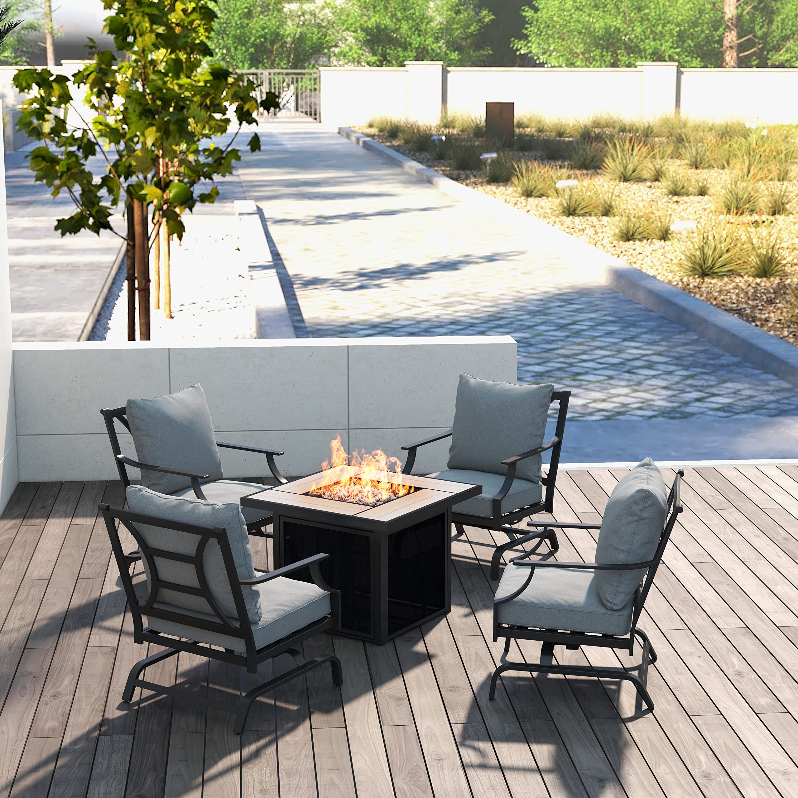 5-Piece Outdoor Furniture Conversation Sets with 32-Inch 40000 BTU Heat Propane Gas
