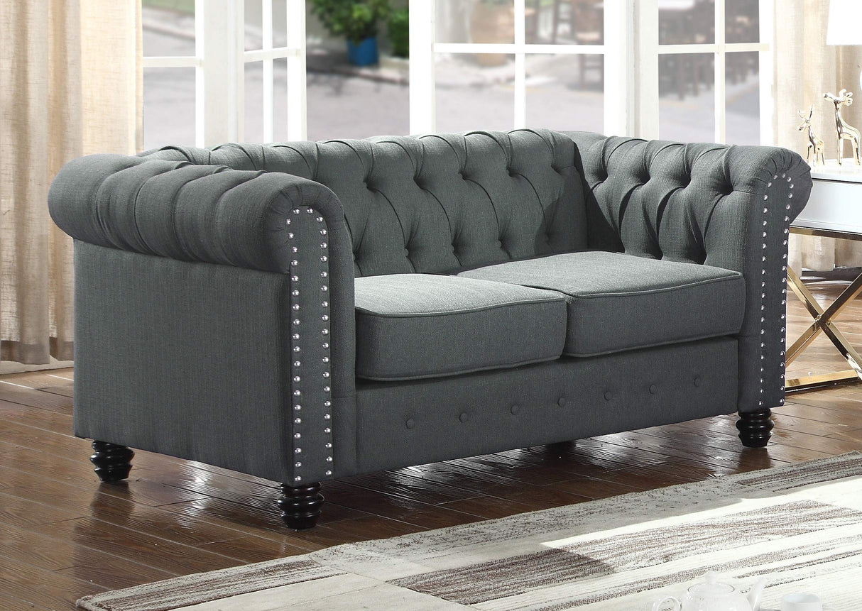 Venice Contemporary Tufted Upholstered Linen Blend Loveseat, Charcoal