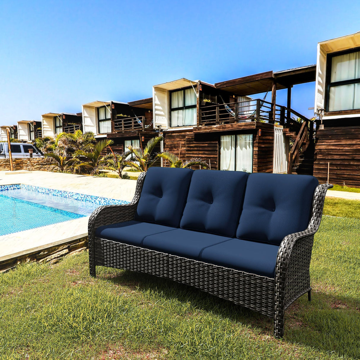 73'' Outdoor Patio Couch Wicker Sofa - 3 Seater Rattan Sofa