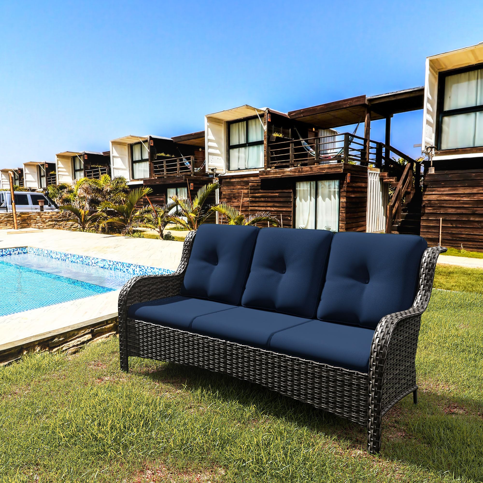73'' Outdoor Patio Couch Wicker Sofa - 3 Seater Rattan Sofa