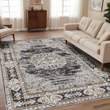 Puino 9x12 Washable Vintage Rug: Oriental Rugs for Living Room Non Slip Backing Stain Resistant Large Indoor Carpet for Bedroom Area Rug Dining Room Decor(Black,9x12FT)