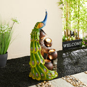 4-Tier Oversized Peacock Sculpture with Jars Outdoor Water Fountain with LED Light