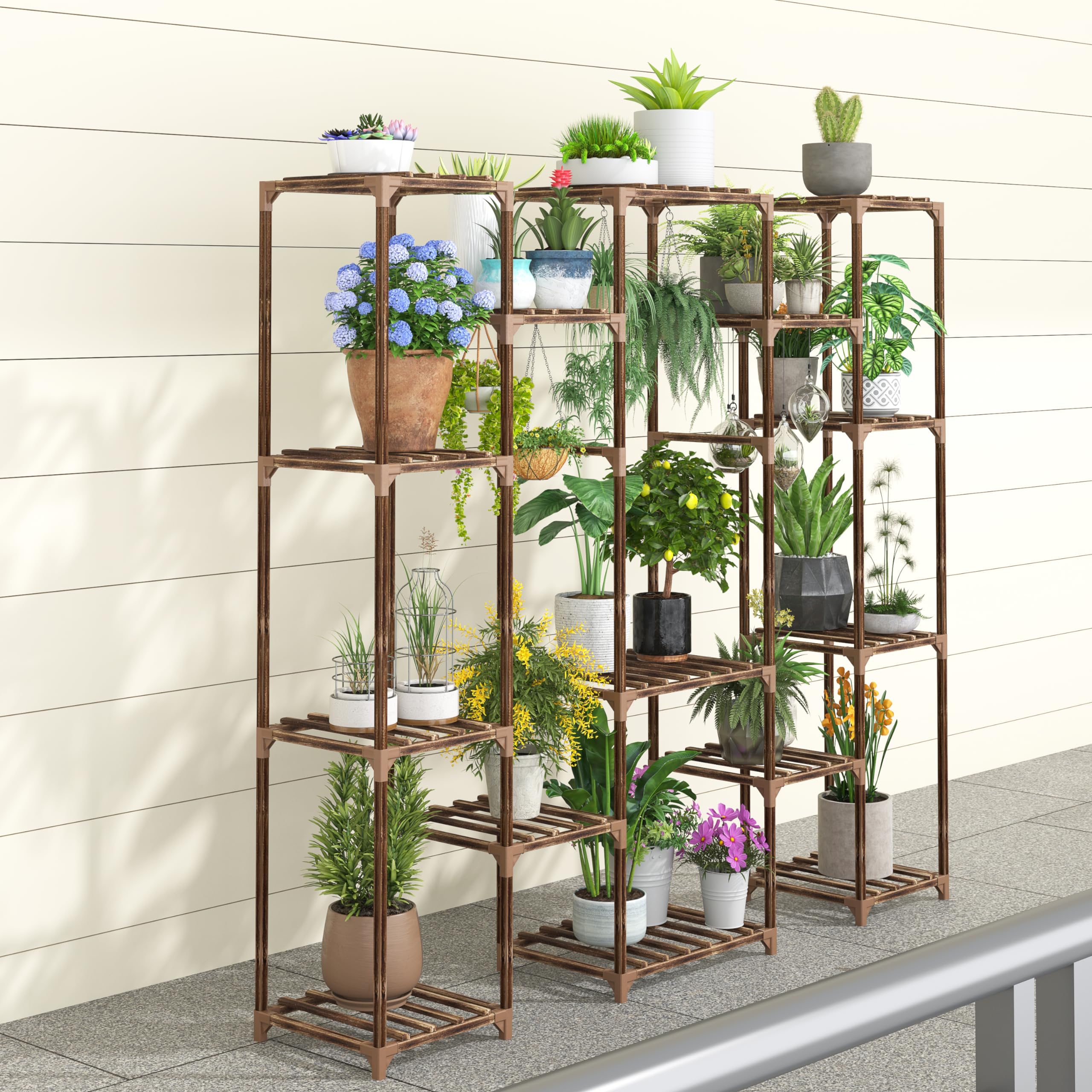 15-Tier Wooden Plant Stand | Large Indoor & Outdoor Flower Shelf