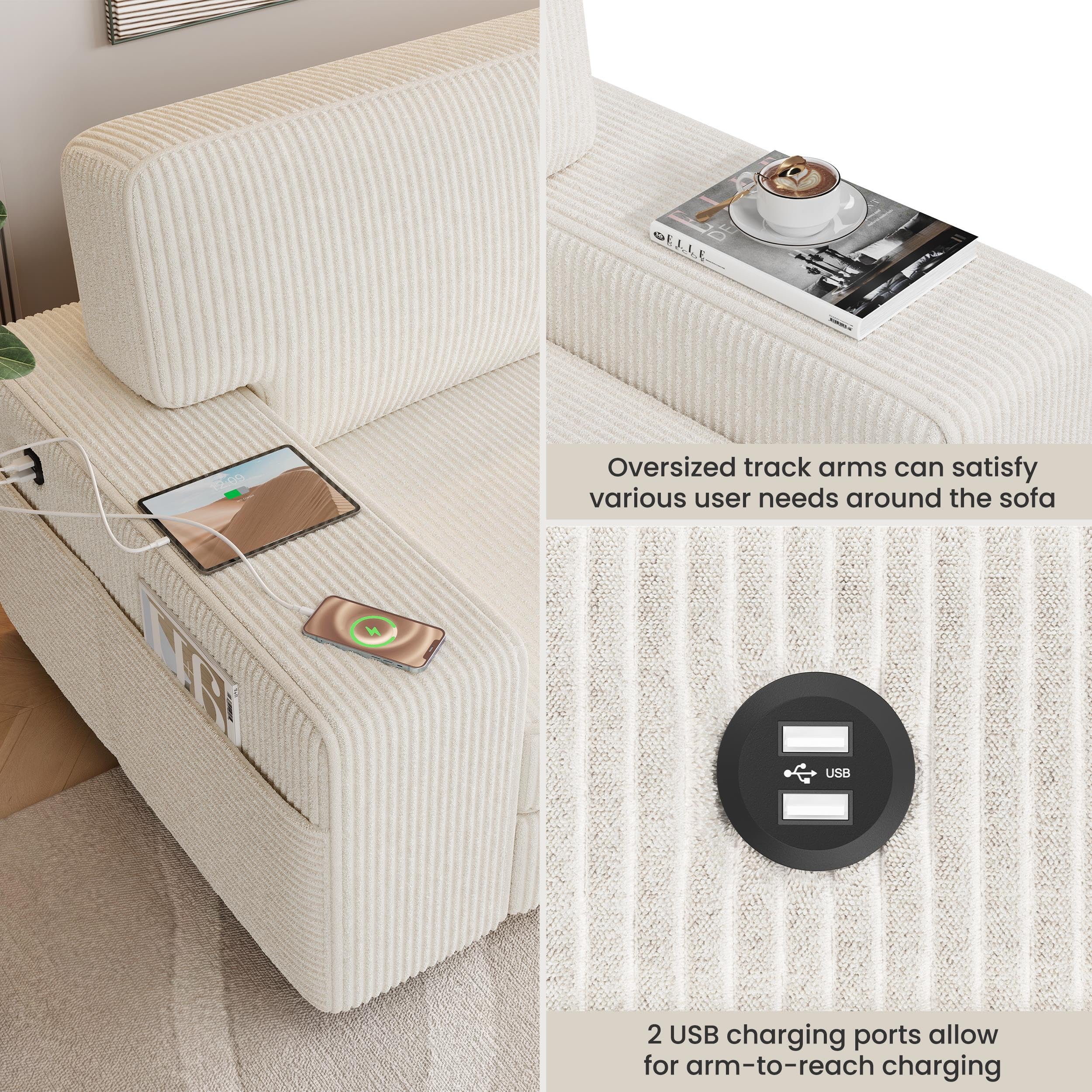 83.5" W Modern Sofa Couch 2 Seater Corduroy Fabric Sofa