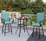 Outdoor Patio Swivel Bar Set of 3, Jacquard Lake Blue Textilene Furniture Bistro Set