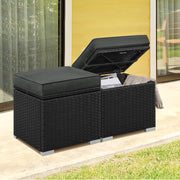 Wicker Ottomans, Set of 2 Patio PE Rattan Side Tables