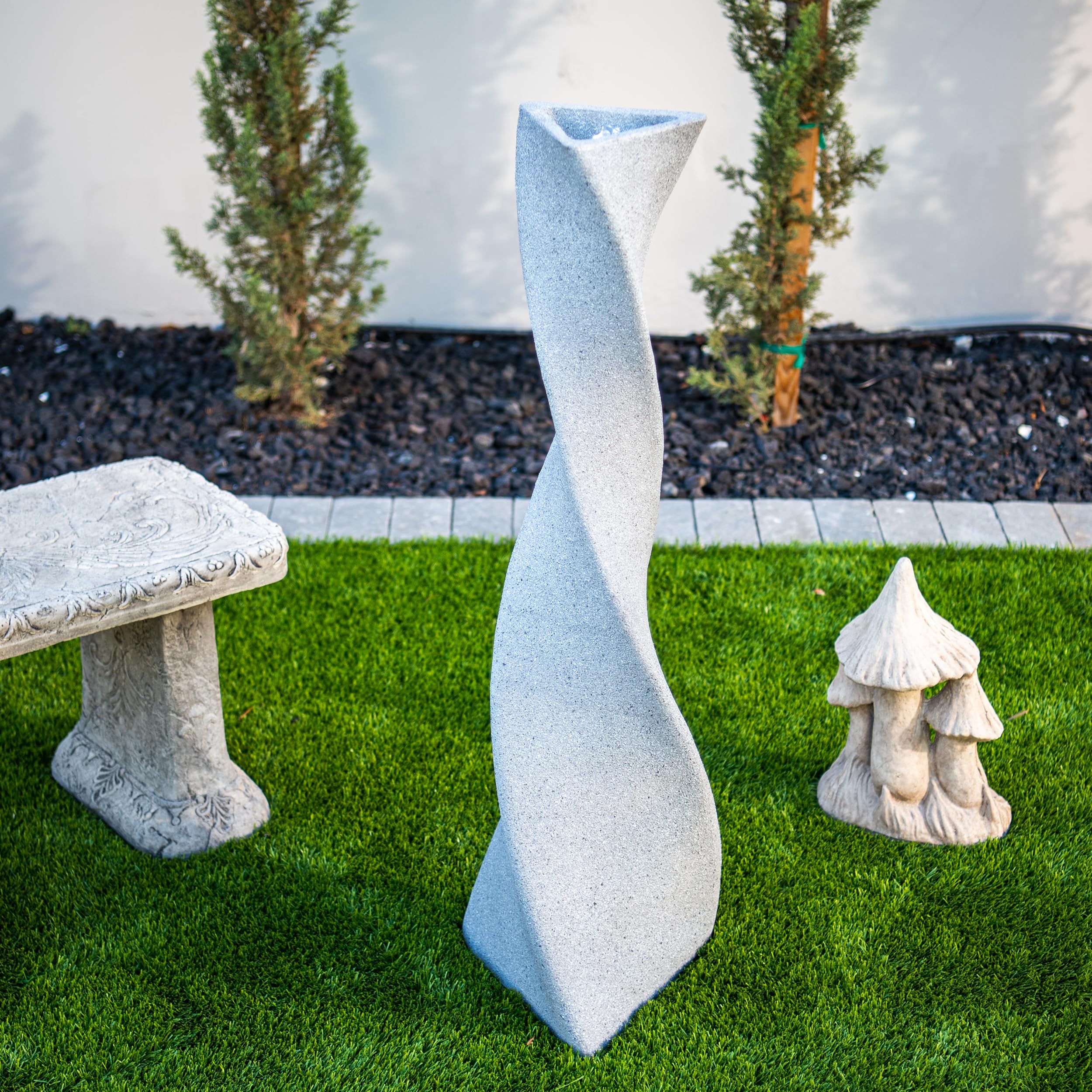39 in. H Freestanding Resin Fiberglass Sculptural Modern Twisted Pilar Outdoor Garden
