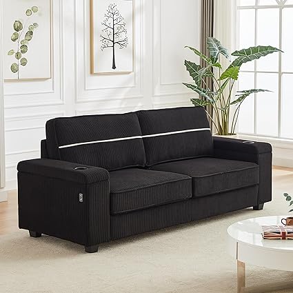 86.5" Sofa Couch for Living Room-Deep Seat Sofa with Storage Armrests,