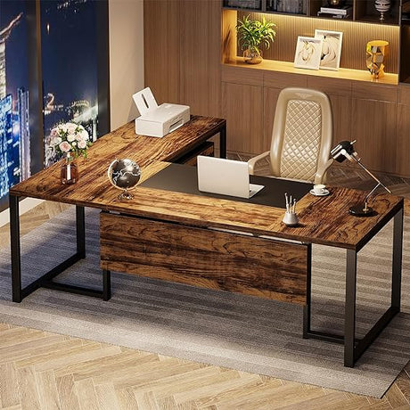 70.8" L-Shaped Executive Desk with Drawer Cabinet – Large Office Desk