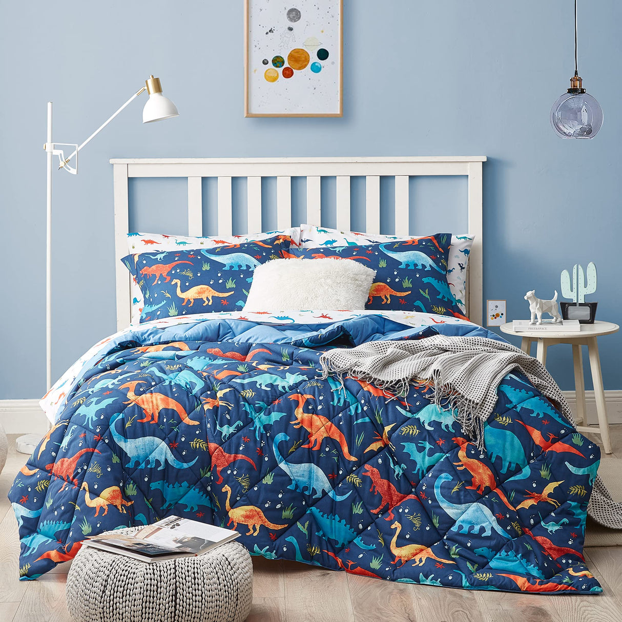 Kids Queen Dinosaur Bedding Set - 7 Piece Comforter Set with Sheets