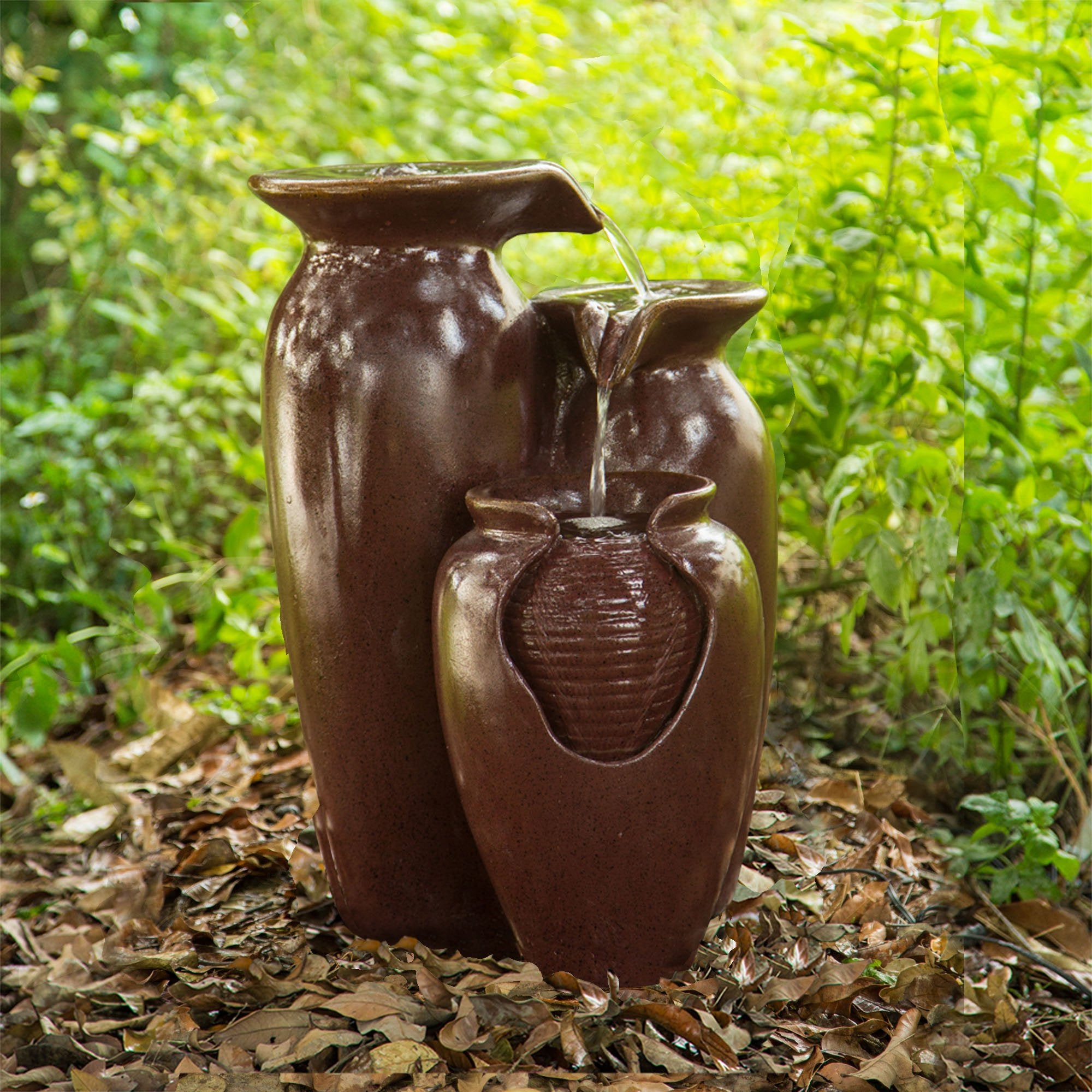 Jar 3 Tiered Floor Waterfall Fountain with Pump for Outdoor Patio Garden Backyard Decking