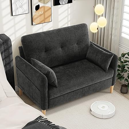 Loveseat Sofa, Small Couch for Living Room, Comfy Chenille Fabric Love Seat