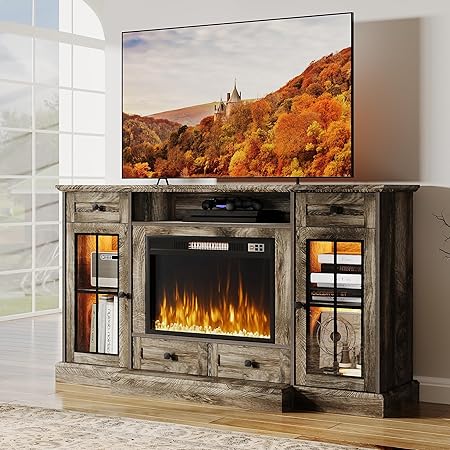 58” Fireplace TV Stand, TV Table for TVs up to 65 Inch, Entertainment Center