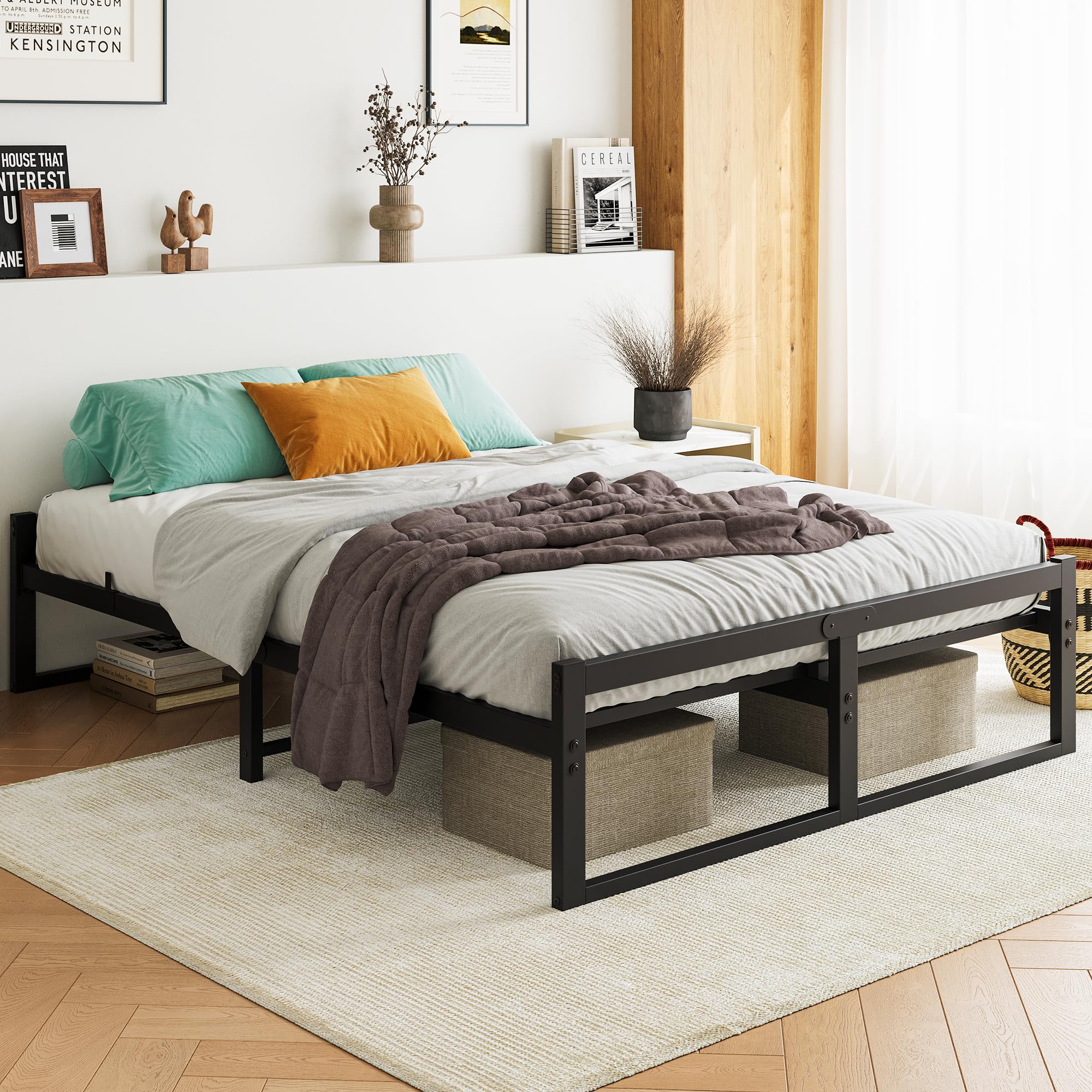 Queen Bed Frame No Box Spring Needed, Metal Platform Bed Frame Queen