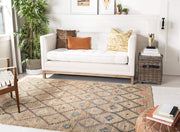 SAFAVIEH Kilim Collection 7' Square Natural/Blue KLM753A Handmade Moroccan Boho Jute & Cotton Area Rug