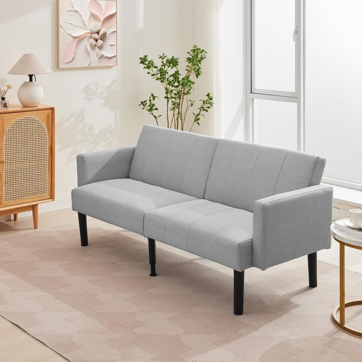75.5” Convertible Futon Sofa Bed, Linen Flannel Small Couch Sofa