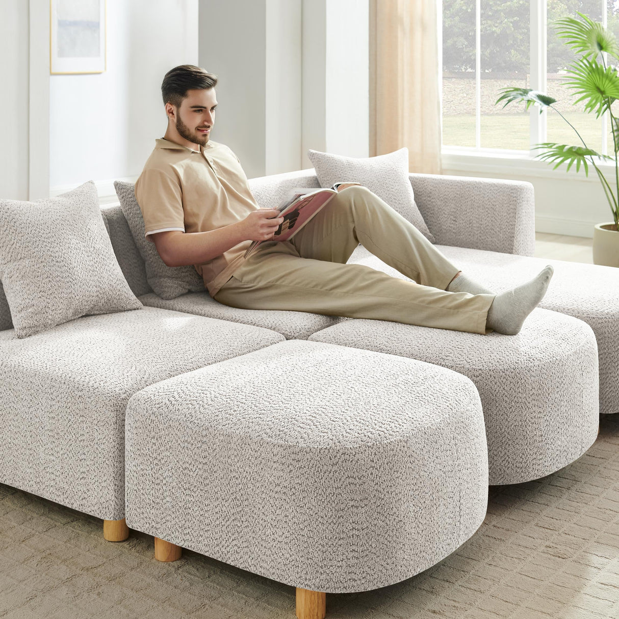 109.84" Modular Sectional Sofa with 3 Pillows, Convertible 5-Seater Comfy