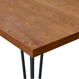 63 Inch Dining Table, Rectangular Elm Veneer Top, Metal Legs, Brown and Black