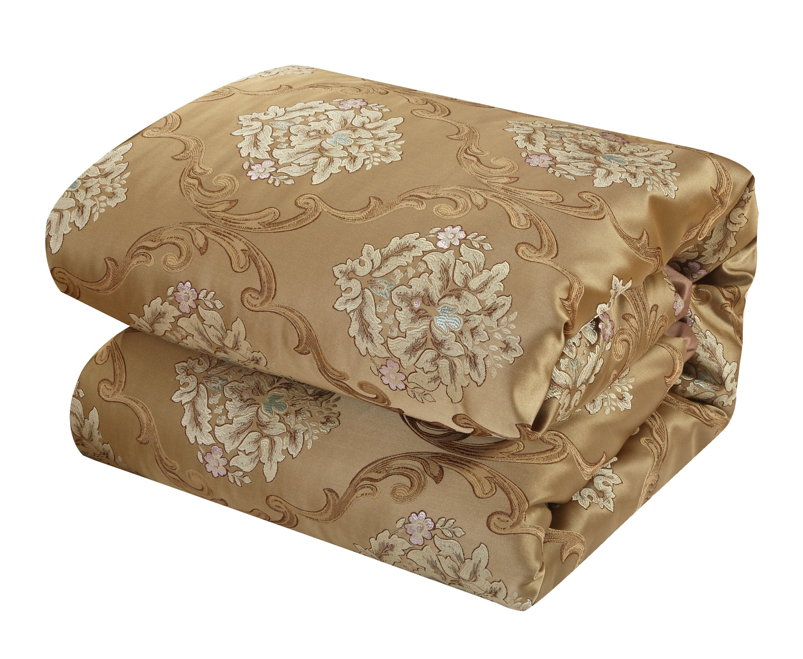 Piece Aubrey Decorator Upholstery Comforter Set and Pillows Ensemble, Queen, Gold