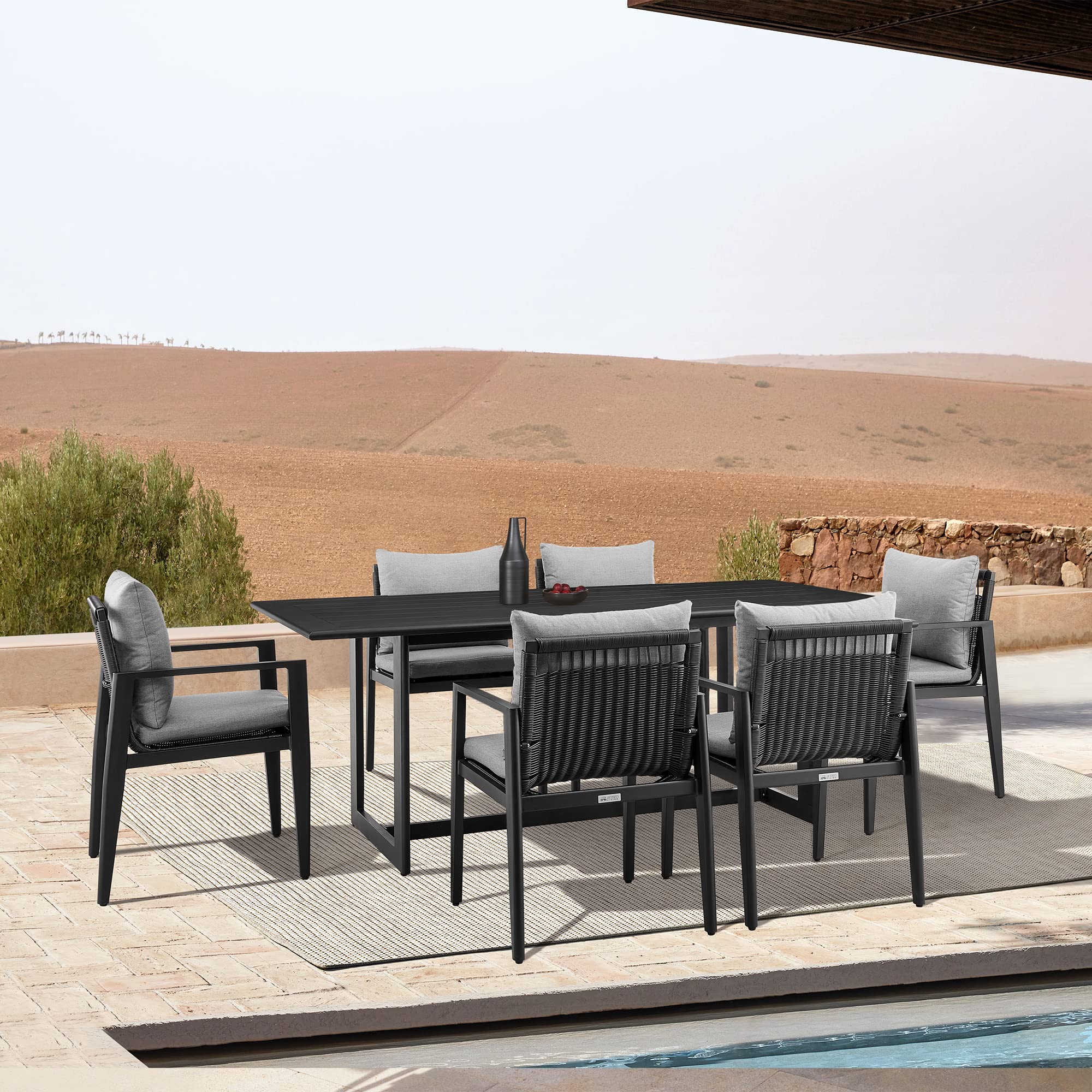 Grand Modern Outdoor Patio Dining Set, 7 Piece, Black