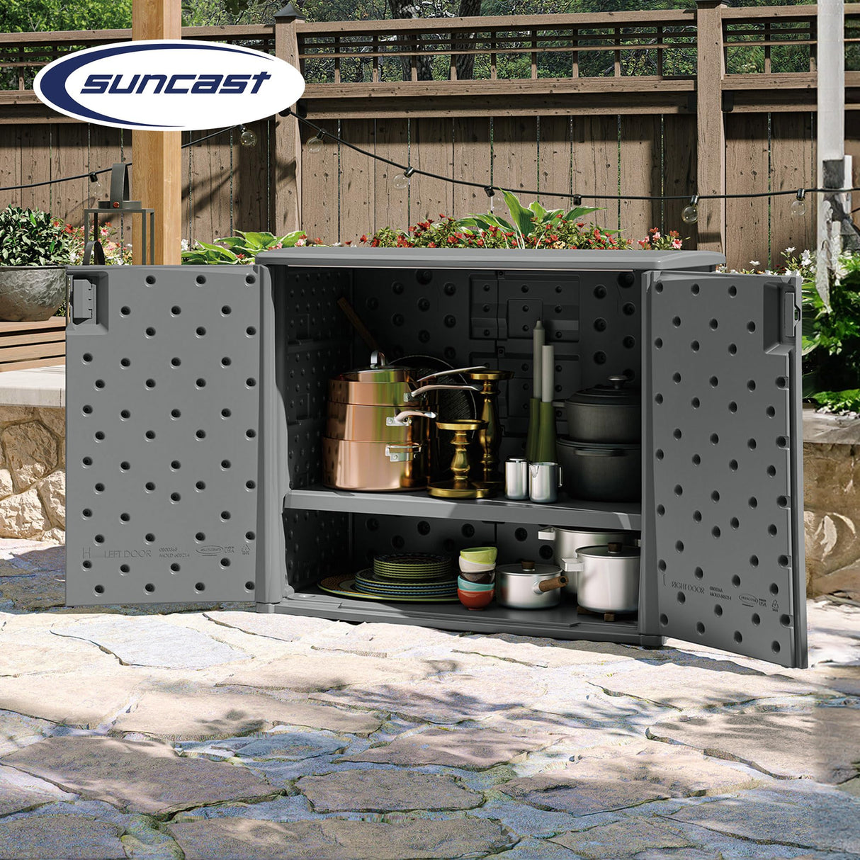 Outdoor Storage Cabinet with Pad-Lockable Doors, Freestanding Outdoor Patio Storage