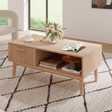 Coffee Table With Storage, Wood Rectangular Coffee Tables with Open Shelf and Drawer,