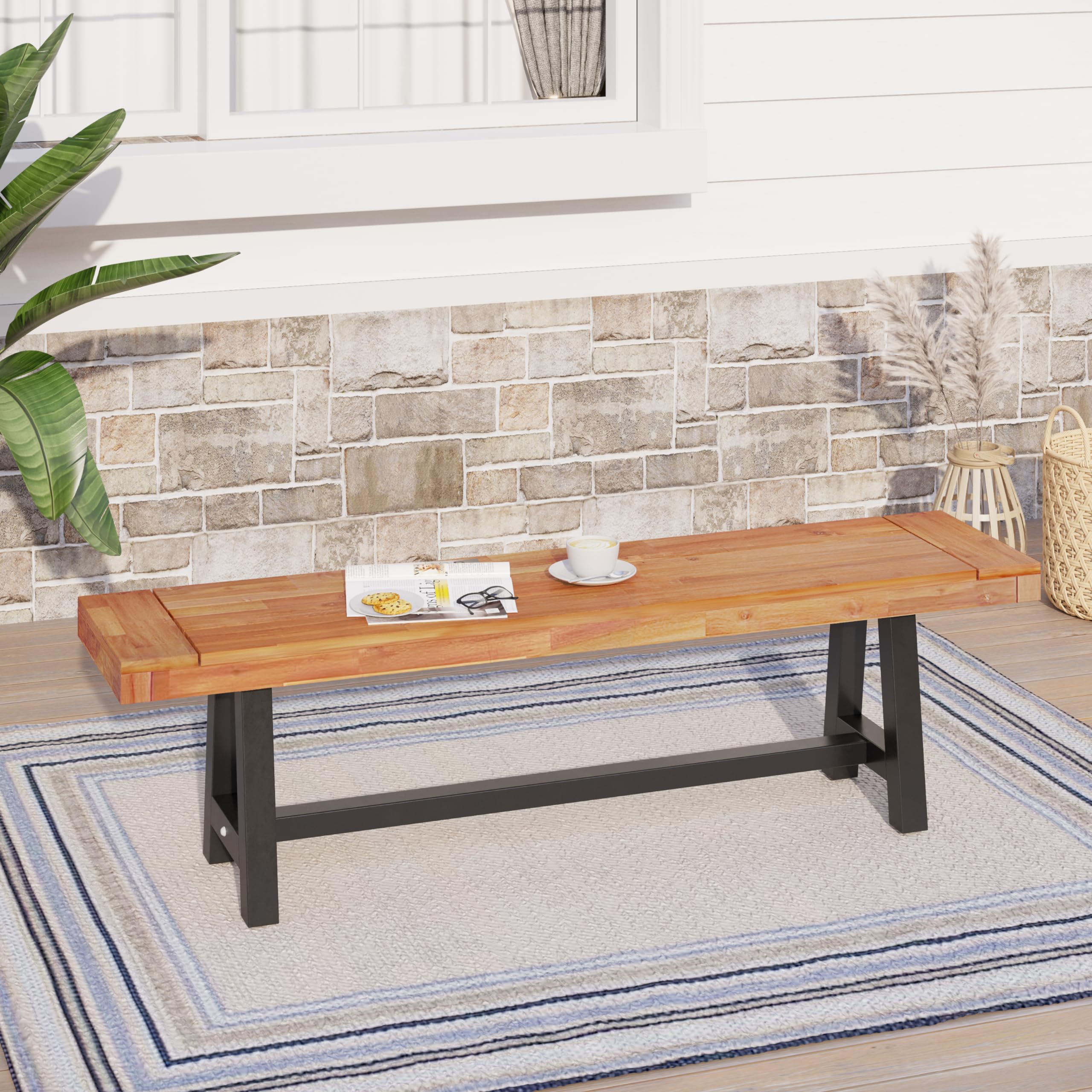 Outdoor Bench Garden Bench Wood 63", Patio Dining Bench