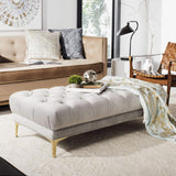 Home Zarya 54-inch Glam Grey Velvet and Brass Tufted Rectangular