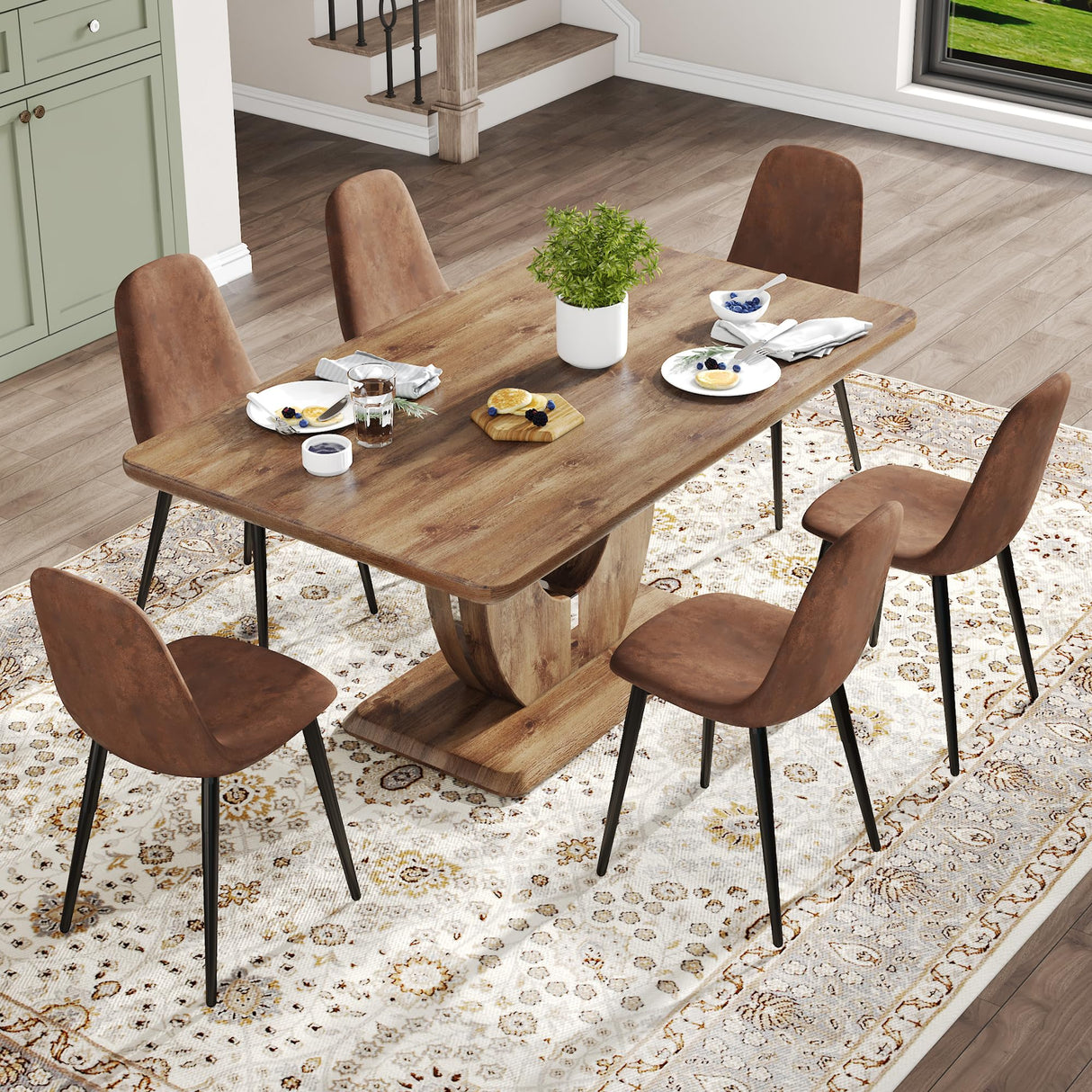 Modern Dining Table Set for 6,Wood Dining Table Set for 6,63 in Kitchen