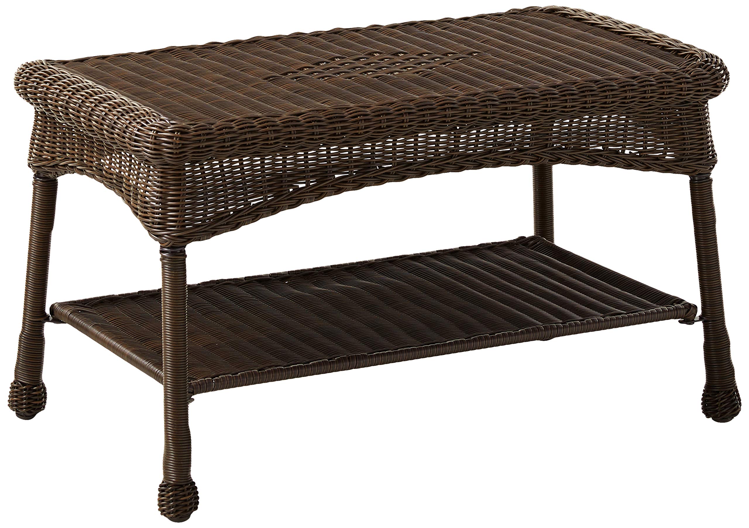 Wicker Patio Love Seat and Coffee Table Set with Tan Cushion, Espresso