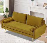 Kent Modern Sofa, European Style Velvet Living Room Furniture with Tapered Legs, Vintage Flair, and Sleek Design, Couch, Greenish Yellow