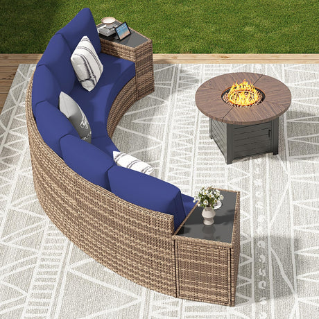 Patio Furniture Sets, 6 Piece Half-Moon Sectional Round Sofa Set