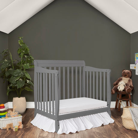 Dream On Me Aden 4-in-1 Convertible Mini Crib In Steel Grey, Greenguard Gold Certified, Non-Toxic Finish, New Zealand Pinewood, With 3 Mattress Height Settings