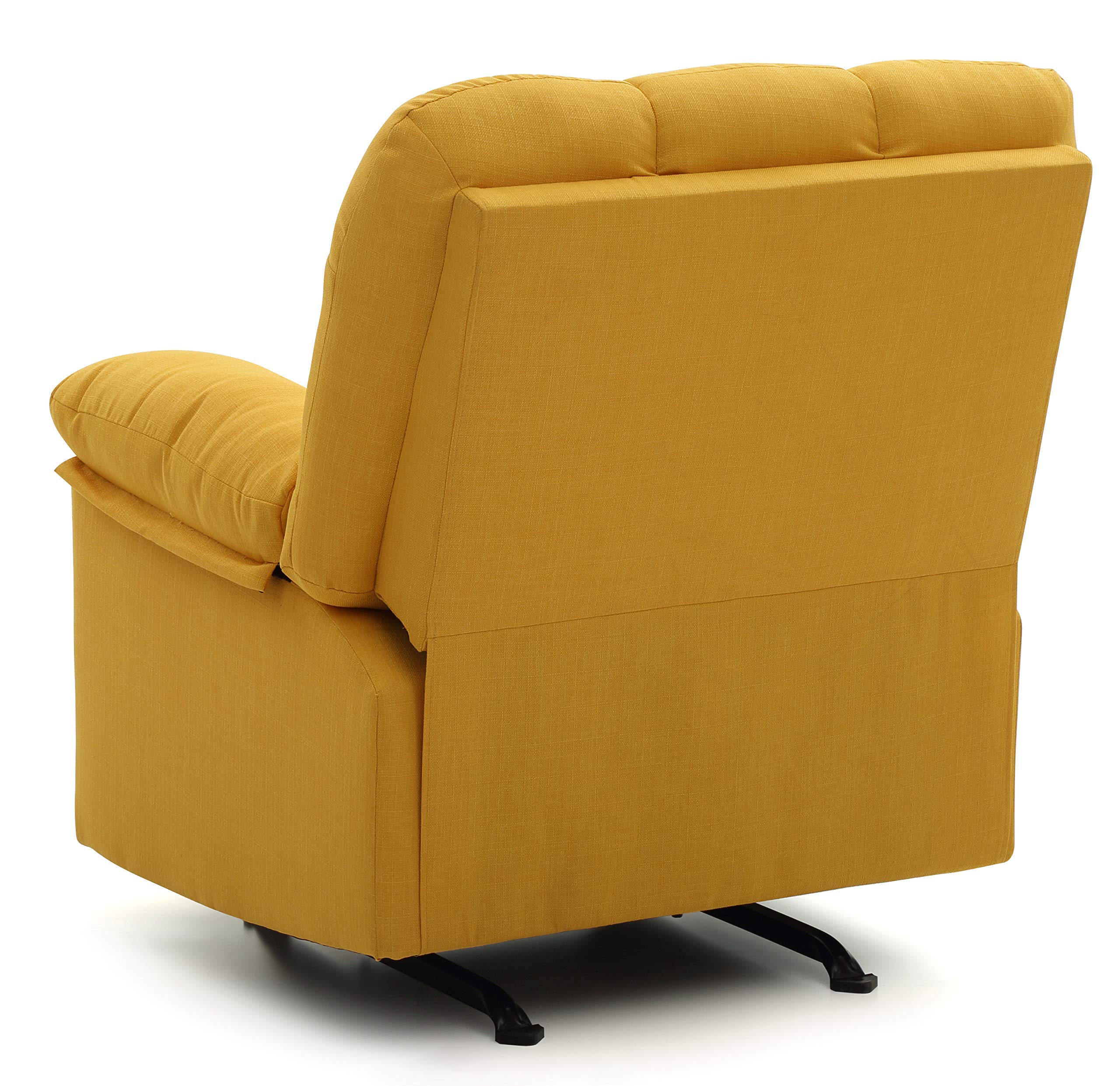 ComfyGlide Tufted Rocker Recliner Chair – Yellow Fabric with Padded Arms