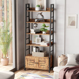 Bookshelf with Louvered Doors, 4-Tier Ladder Shelf with Cabinet Industrial Accent Furniture