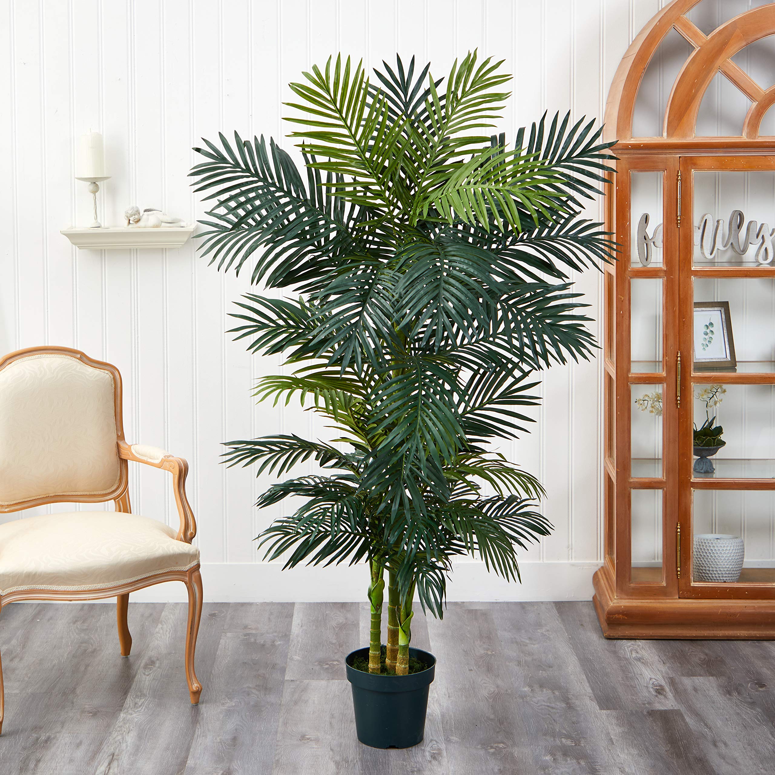 6.5FT Artificial Golden Cane Palm Tree, Fake Palm Tree with Three Realistic