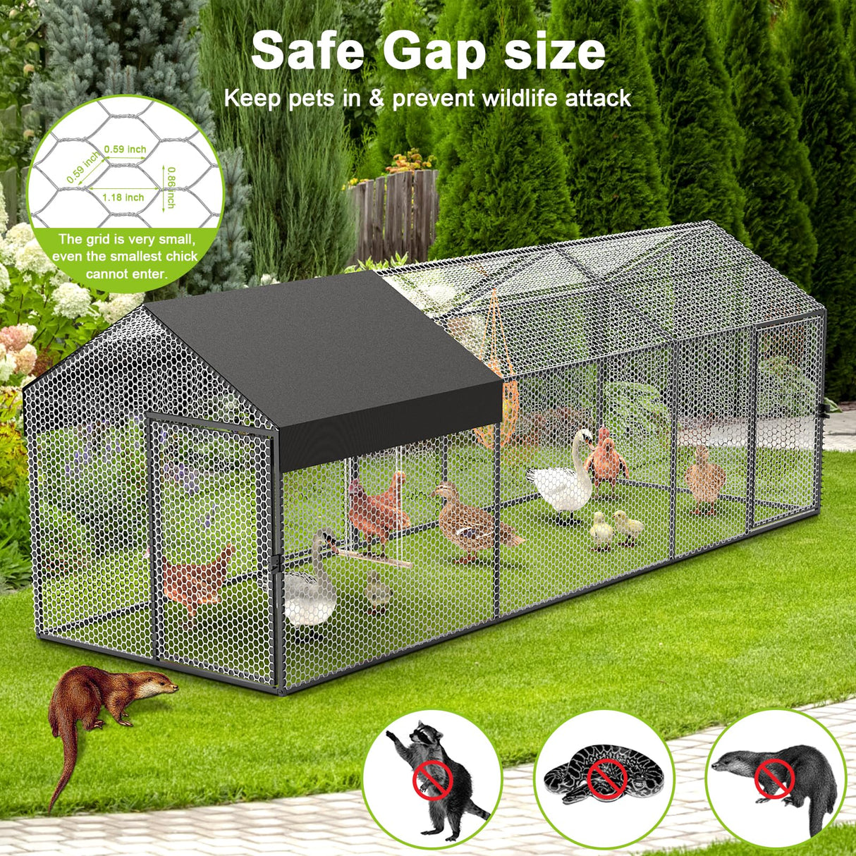 Large Metal Chicken Coop Chicken Run with Cover 120"×40"×40" Portable Poultry Cage