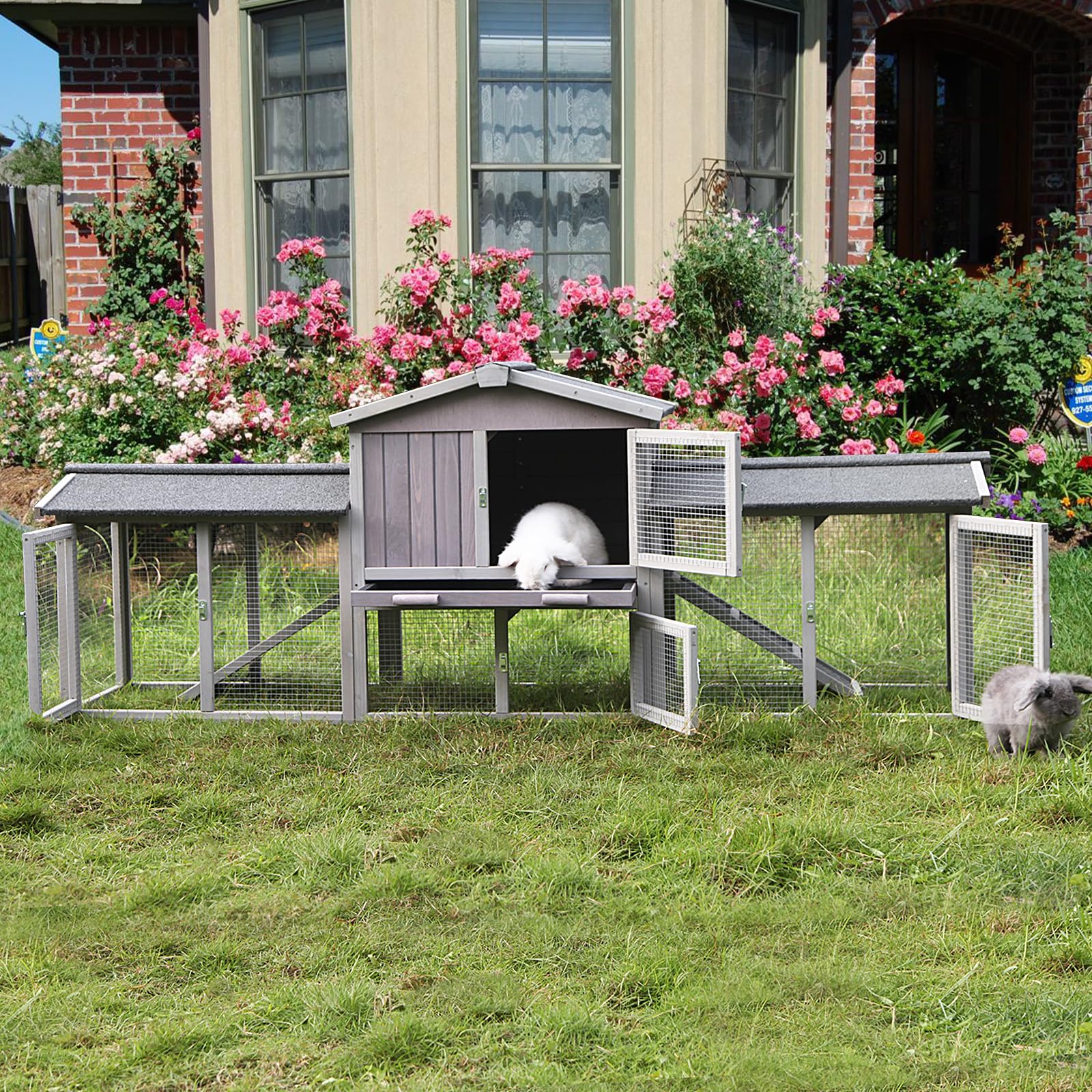 Rabbit Hutch Outdoor with PVC Bottom Layer Indoor Guinea Pig Cages Wooden Bunny Cage Large Rabbit House