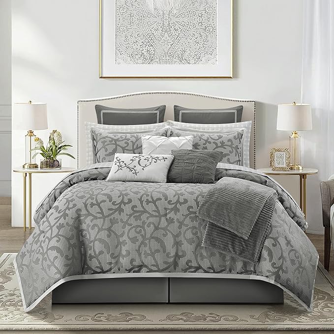 Blush Paisley Comforter Set King Size, 14 Piece, Jacquard Bedding Sets & Collections,1 Flat Sheet