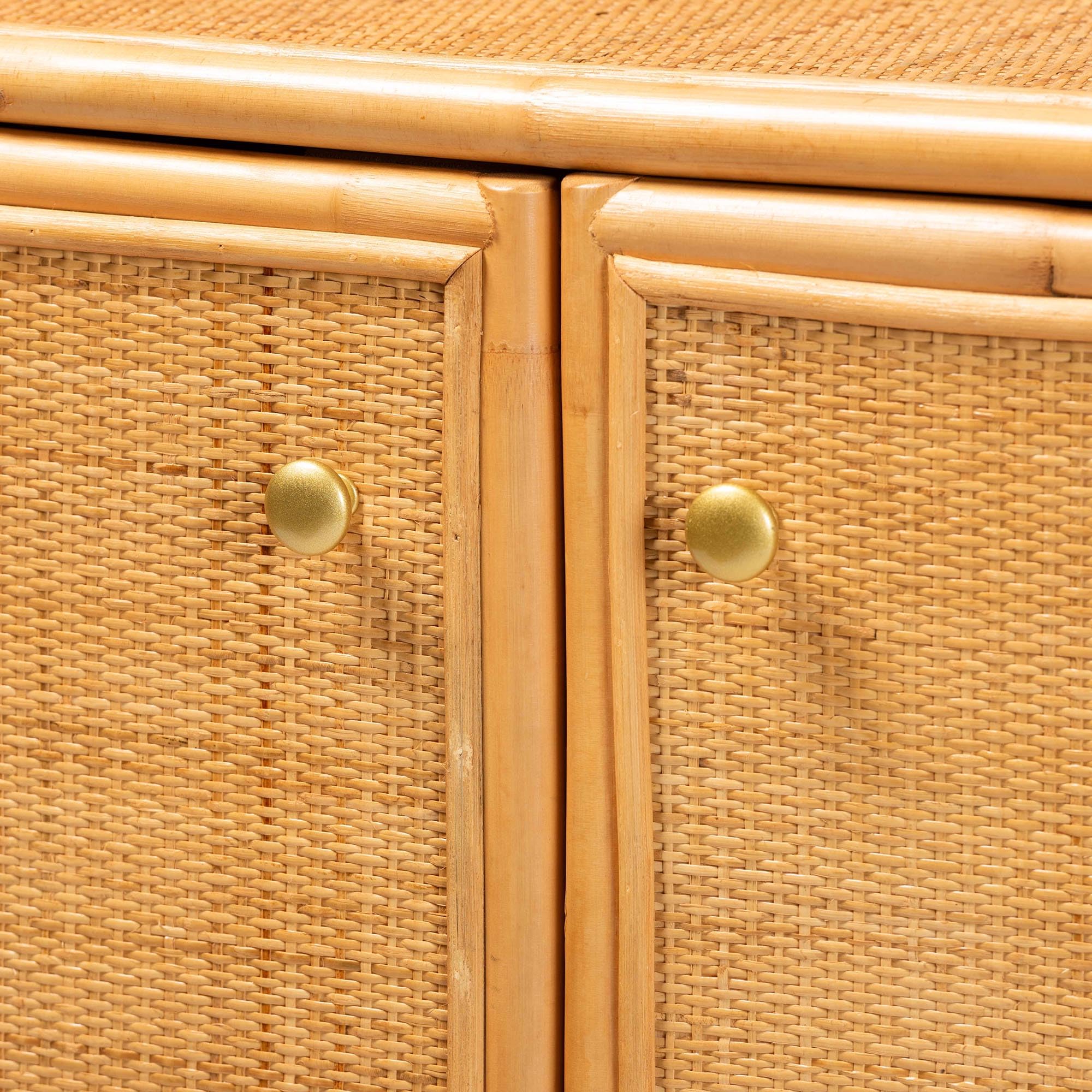 Natural Rattan Storage Cabinet, 2-Door, Light Honey