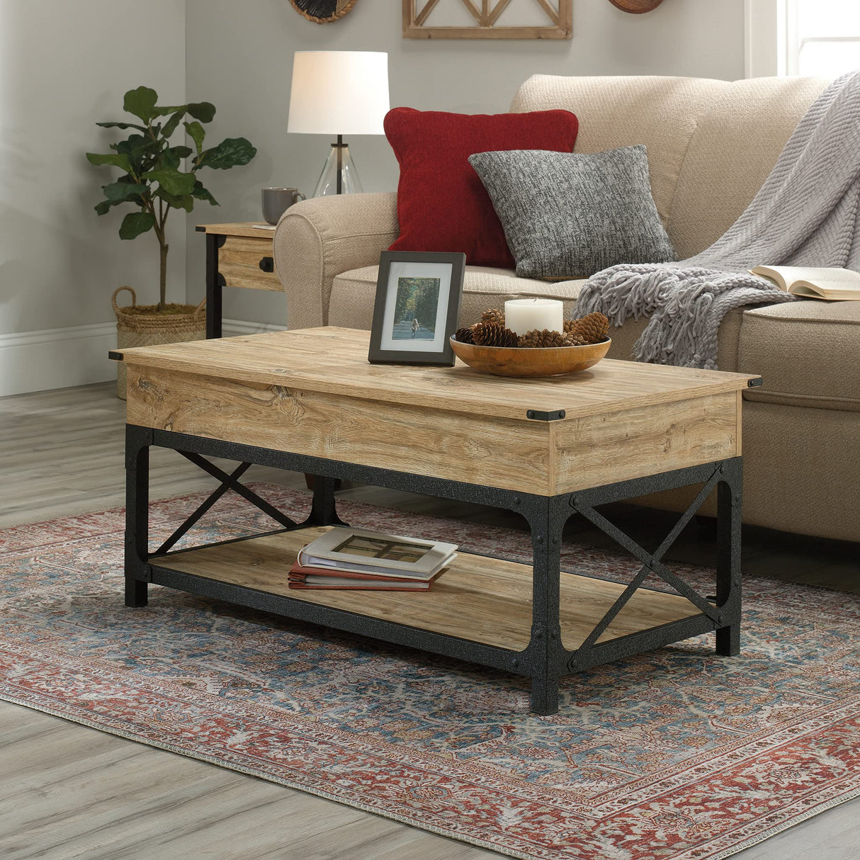 Steel River Lift-top Coffee Table, L: 41.30" x W: 22.32" x H: 18.58", Milled Mesquite Finish