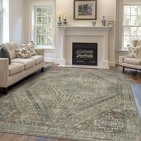 Area Rug, Machine Washable Rug 3x5 Non Slip, Thin Oriental Bedroom Rug