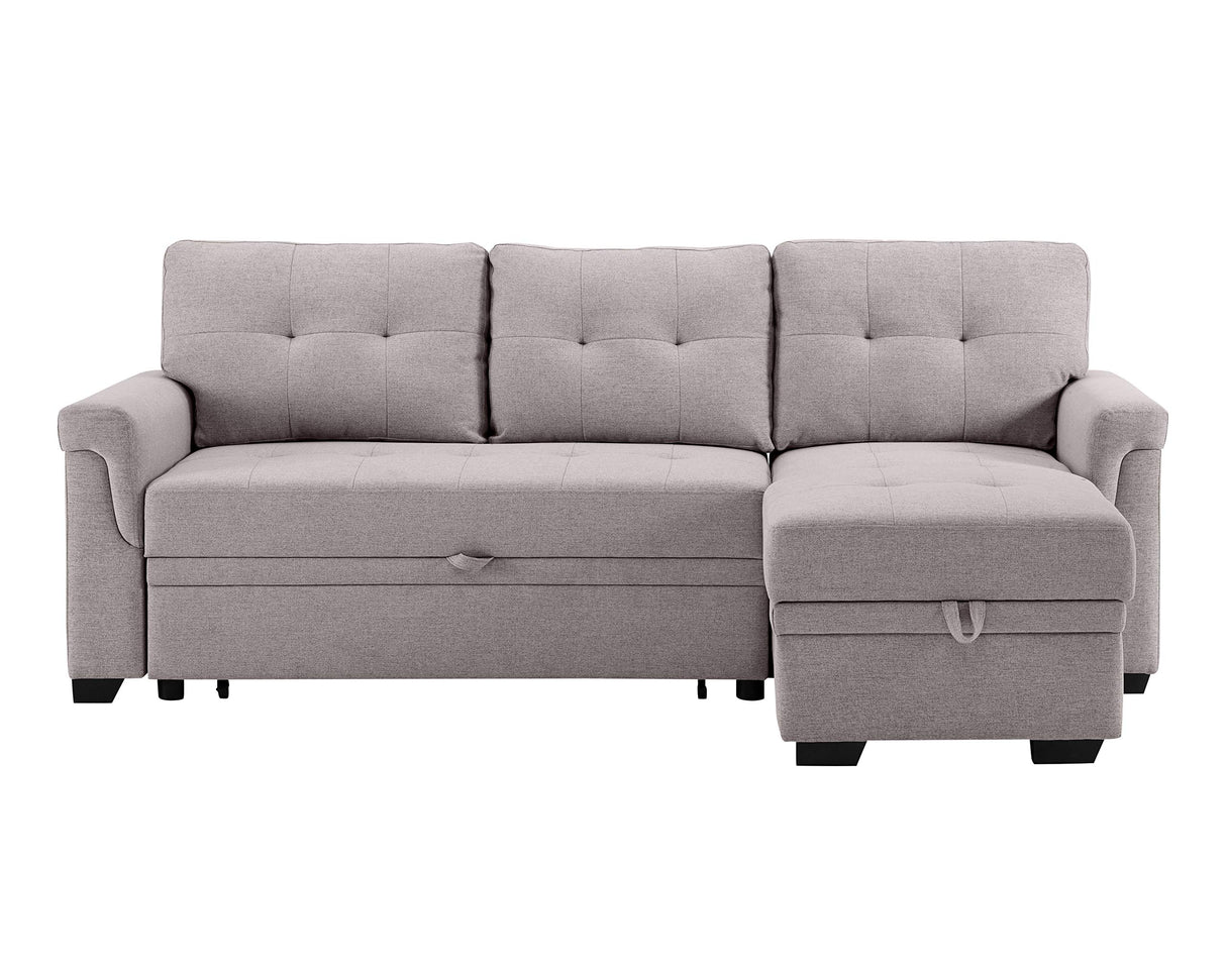 86" Reversible Sleeper Sofa with Chaise Storage Sectional, Light Gray