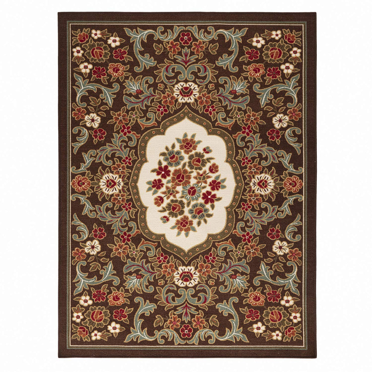 Antep Rugs Alfombras Non-Skid (Non-Slip) 8x10 Rubber Backing Modern Floral Low Profile Pile Indoor Area Rugs (Brown, 7'10" x 10')