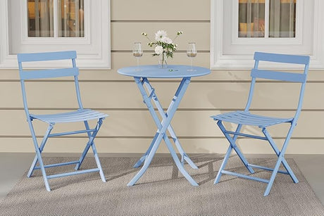 3-Piece Patio Bistro Sets, Outdoor Space-Saving Folding Bistro Table and Chairs, Patio Furniture Set with Strong Round Tube Metal Frame, Weather Resistant Conversation Set for Yard Garden, Green