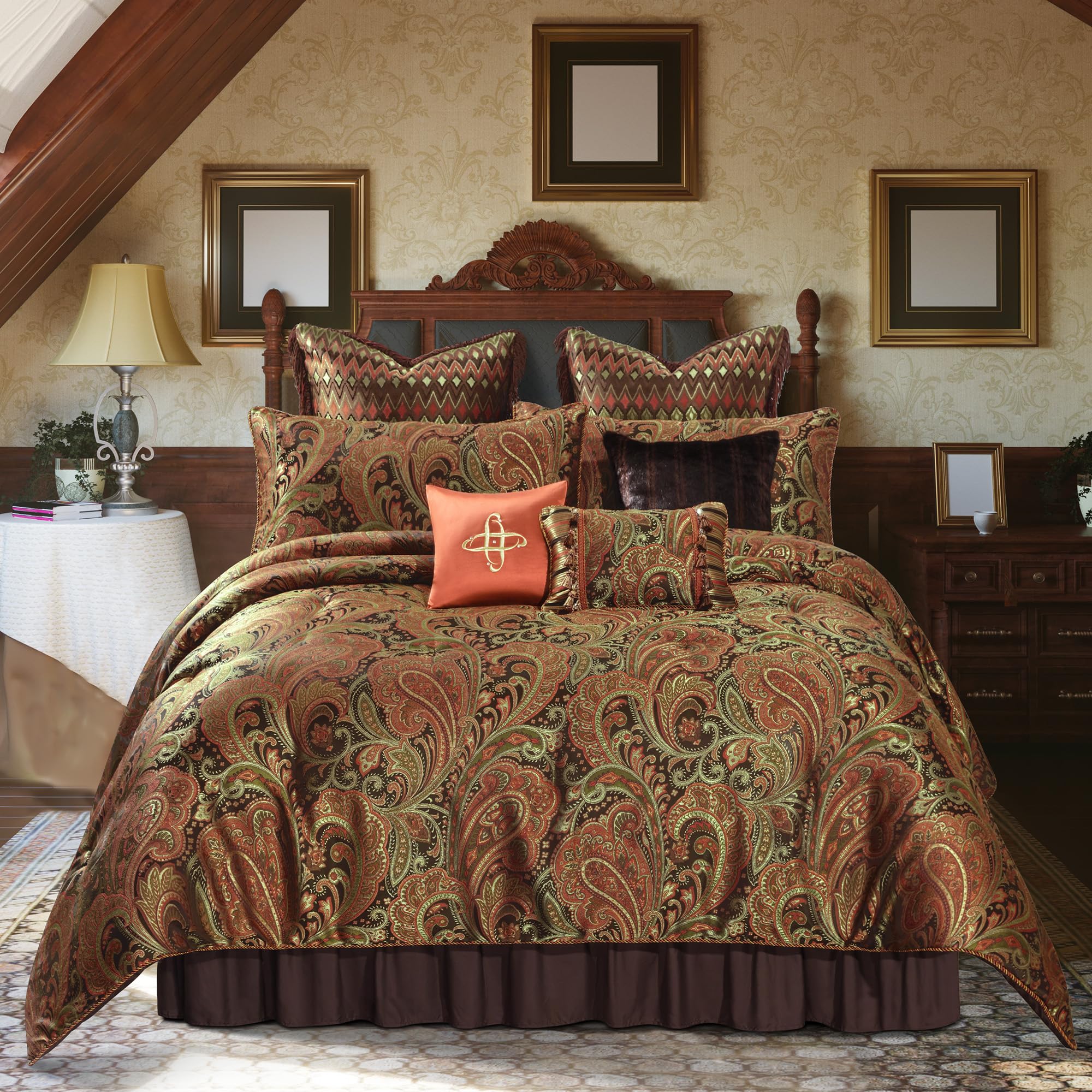 9-Piece Jacquard Comforter Set King - Classic Paisley Damask Bedding