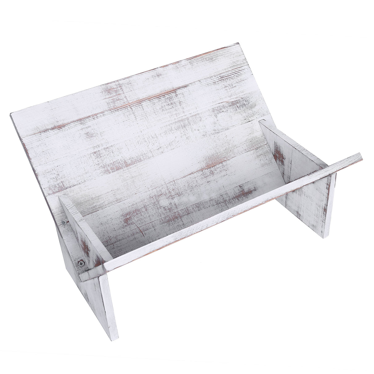 Shabby Whitewashed Solid Wood Desk Top Tilted Small Bookshelf, Decorative Wooden Tabletop Book Stand