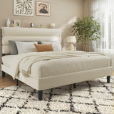 Queen Bed Frame with Velvet Upholstered Headboard